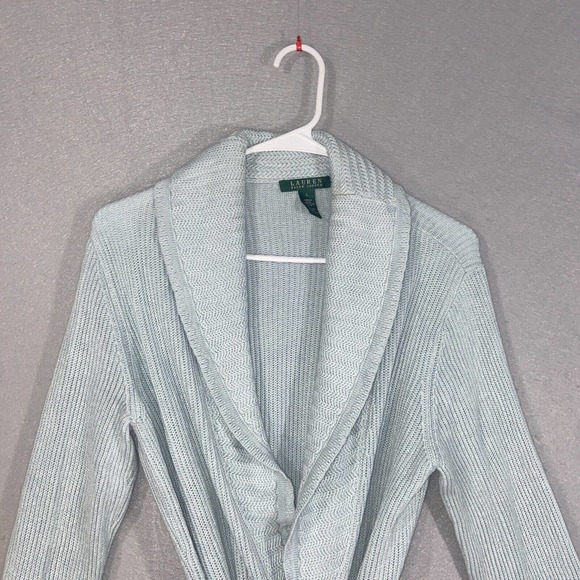 Lauren Ralph Lauren Cardigan Womens Large Blue Linen Blend Long Sleeve Collared - Picture 3 of 14